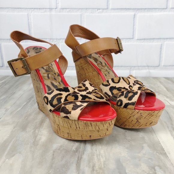 Sam Edelman Shoes - Sam Edelman Sasha Calf-Hair Sandal Leopard Red 9.5